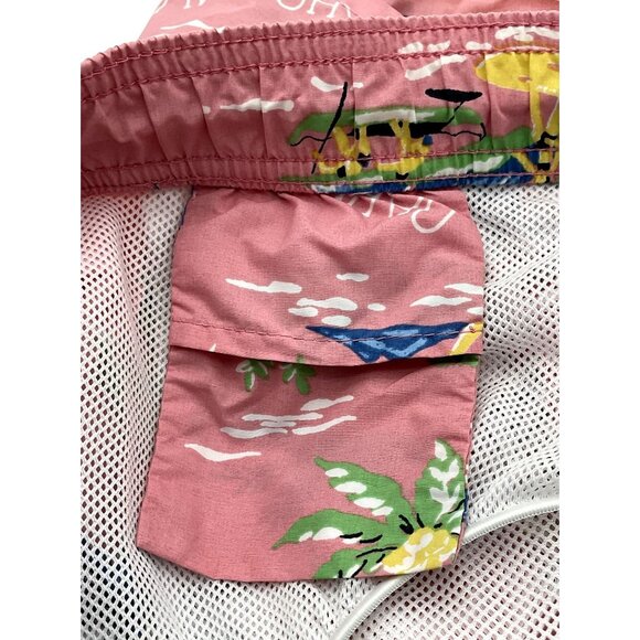 J.Crew Swim Trunk Board Shorts Pink Hawaiian Pattern Mesh Lining Pockets Mens XL - Picture 6 of 9